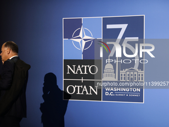 NATO logo is seen during the NATO Summit in Washington DC, United States on July 10, 2024. (