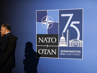 NATO logo is seen during the NATO Summit in Washington DC, United States on July 10, 2024. (