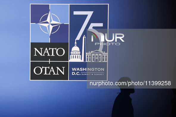 NATO logo is seen during the NATO Summit in Washington DC, United States on July 10, 2024. 