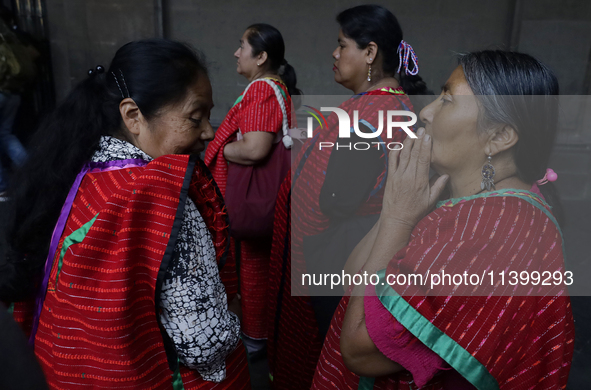 A group of women from the Triquie indigenous community is walking in the streets of Mexico City. 