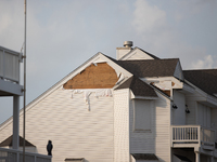 Damage is being seen on a house on Pirates Beach in Galveston, Texas, on July 10, 2024. (