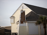 Damage is being seen on a house on Pirates Beach in Galveston, Texas, on July 10, 2024. (