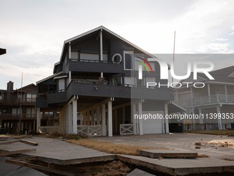 Damage is being seen on a house on Pirates Beach in Galveston, Texas, on July 10, 2024. (