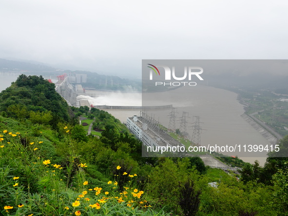 Floodwater is being released from the Three Gorges Dam in Yichang, China, on July 11, 2024. 