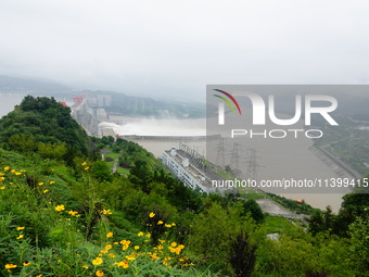 Floodwater is being released from the Three Gorges Dam in Yichang, China, on July 11, 2024. (