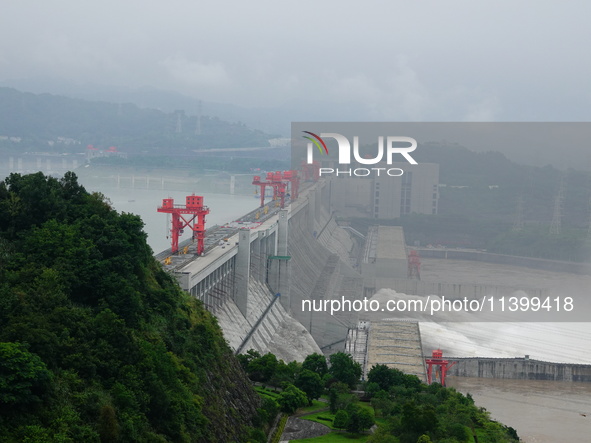 Floodwater is being released from the Three Gorges Dam in Yichang, China, on July 11, 2024. 