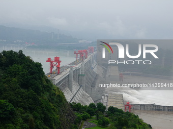 Floodwater is being released from the Three Gorges Dam in Yichang, China, on July 11, 2024. (