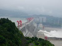 Floodwater is being released from the Three Gorges Dam in Yichang, China, on July 11, 2024. (