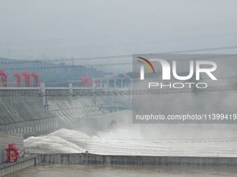 Floodwater is being released from the Three Gorges Dam in Yichang, China, on July 11, 2024. (