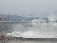 Floodwater is being released from the Three Gorges Dam in Yichang, China, on July 11, 2024. (