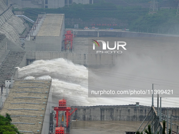 Floodwater is being released from the Three Gorges Dam in Yichang, China, on July 11, 2024. 