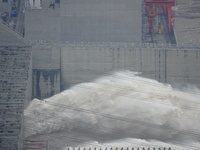 Floodwater is being released from the Three Gorges Dam in Yichang, China, on July 11, 2024. (