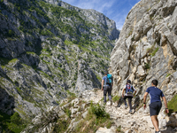 The Cares Trail (Ruta del Cares) in Asturias, Spain, on July 11, 2024, is one of the most popular trekking paths within the Picos de Europa....