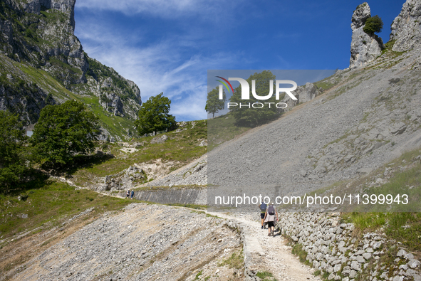 The Cares Trail (Ruta del Cares) in Asturias, Spain, on July 11, 2024, is one of the most popular trekking paths within the Picos de Europa....