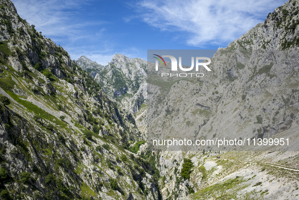 The Cares Trail (Ruta del Cares) in Asturias, Spain, on July 11, 2024, is one of the most popular trekking paths within the Picos de Europa....