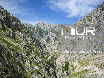 The Cares Trail (Ruta del Cares) in Asturias, Spain, on July 11, 2024, is one of the most popular trekking paths within the Picos de Europa....