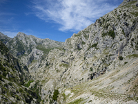 The Cares Trail (Ruta del Cares) in Asturias, Spain, on July 11, 2024, is one of the most popular trekking paths within the Picos de Europa....