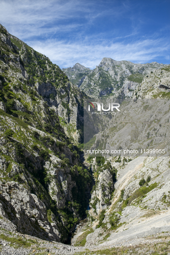 The Cares Trail (Ruta del Cares) in Asturias, Spain, on July 11, 2024, is one of the most popular trekking paths within the Picos de Europa....