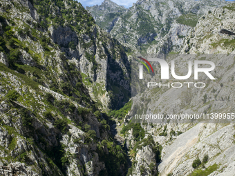 The Cares Trail (Ruta del Cares) in Asturias, Spain, on July 11, 2024, is one of the most popular trekking paths within the Picos de Europa....