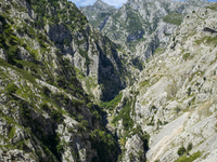 The Cares Trail (Ruta del Cares) in Asturias, Spain, on July 11, 2024, is one of the most popular trekking paths within the Picos de Europa....