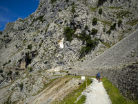 The Cares Trail (Ruta del Cares) in Asturias, Spain, on July 11, 2024, is one of the most popular trekking paths within the Picos de Europa....