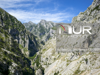 The Cares Trail (Ruta del Cares) in Asturias, Spain, on July 11, 2024, is one of the most popular trekking paths within the Picos de Europa....