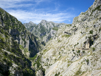 The Cares Trail (Ruta del Cares) in Asturias, Spain, on July 11, 2024, is one of the most popular trekking paths within the Picos de Europa....