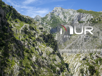 The Cares Trail (Ruta del Cares) in Asturias, Spain, on July 11, 2024, is one of the most popular trekking paths within the Picos de Europa....