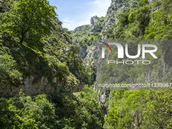 The Cares Trail (Ruta del Cares) in Asturias, Spain, on July 11, 2024, is one of the most popular trekking paths within the Picos de Europa....