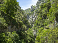 The Cares Trail (Ruta del Cares) in Asturias, Spain, on July 11, 2024, is one of the most popular trekking paths within the Picos de Europa....