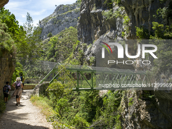 The Cares Trail (Ruta del Cares) in Asturias, Spain, on July 11, 2024, is one of the most popular trekking paths within the Picos de Europa....