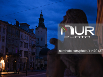 The Latin Cathedral is being pictured during a power outage at night in Lviv, Ukraine, on July 5, 2024. NO USE RUSSIA. NO USE BELARUS. (