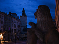 The Latin Cathedral is being pictured during a power outage at night in Lviv, Ukraine, on July 5, 2024. NO USE RUSSIA. NO USE BELARUS. (