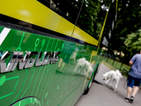 PEV9 King Long mini bus is presented for public by Barbican in Krakow, Poland on July 11, 2024. The bus will be included in Krakow public tr...