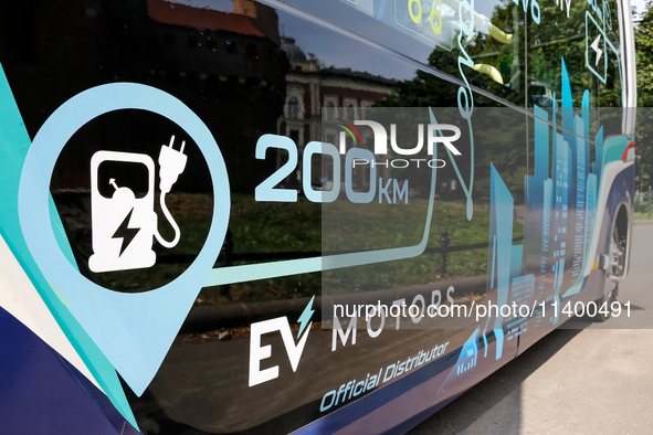 PEV6 King Long mini bus is presented for public by Barbican in Krakow, Poland on July 11, 2024. PEV6 will be included in Krakow public trans...