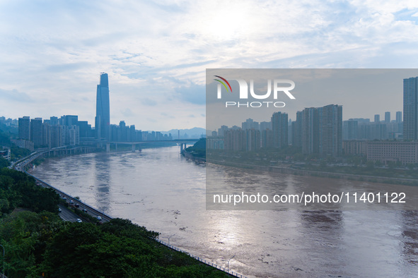 Water levels of the Jialing River and Yangtze River are rising sharply after heavy rainfall in Chongqing, China, on July 11, 2024. It is rep...