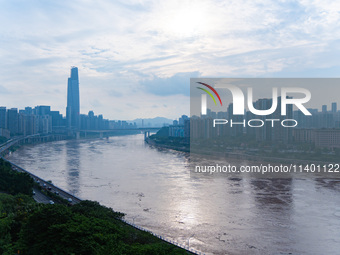 Water levels of the Jialing River and Yangtze River are rising sharply after heavy rainfall in Chongqing, China, on July 11, 2024. It is rep...