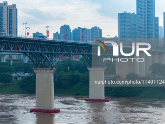 Water levels of the Jialing River and Yangtze River are rising sharply after heavy rainfall in Chongqing, China, on July 11, 2024. It is rep...