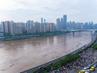 Water levels of the Jialing River and Yangtze River are rising sharply after heavy rainfall in Chongqing, China, on July 11, 2024. It is rep...