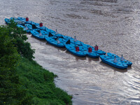 Water levels of the Jialing River and Yangtze River are rising sharply after heavy rainfall in Chongqing, China, on July 11, 2024. It is rep...