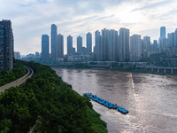 Water levels of the Jialing River and Yangtze River are rising sharply after heavy rainfall in Chongqing, China, on July 11, 2024. It is rep...