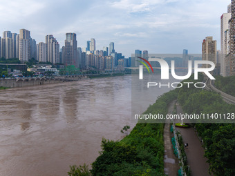 Water levels of the Jialing River and Yangtze River are rising sharply after heavy rainfall in Chongqing, China, on July 11, 2024. It is rep...