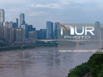 Water levels of the Jialing River and Yangtze River are rising sharply after heavy rainfall in Chongqing, China, on July 11, 2024. It is rep...