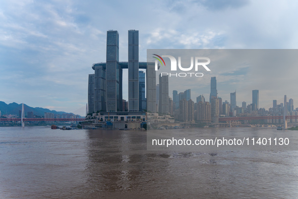 Water levels of the Jialing River and Yangtze River are rising sharply after heavy rainfall in Chongqing, China, on July 11, 2024. It is rep...