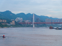 Water levels of the Jialing River and Yangtze River are rising sharply after heavy rainfall in Chongqing, China, on July 11, 2024. It is rep...