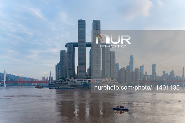 Water levels of the Jialing River and Yangtze River are rising sharply after heavy rainfall in Chongqing, China, on July 11, 2024. It is rep...