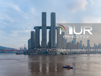 Water levels of the Jialing River and Yangtze River are rising sharply after heavy rainfall in Chongqing, China, on July 11, 2024. It is rep...