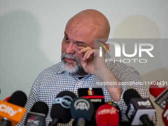 Former Colombian paramilitary leader Salvatore Mancuso is giving a press conference in Bogota, Colombia, on July 11, 2024, a day after the c...