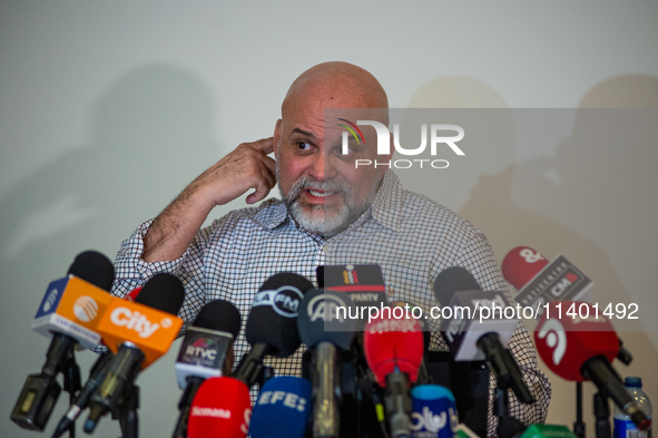 Former Colombian paramilitary leader Salvatore Mancuso is giving a press conference in Bogota, Colombia, on July 11, 2024, a day after the c...