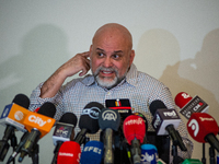 Former Colombian paramilitary leader Salvatore Mancuso is giving a press conference in Bogota, Colombia, on July 11, 2024, a day after the c...